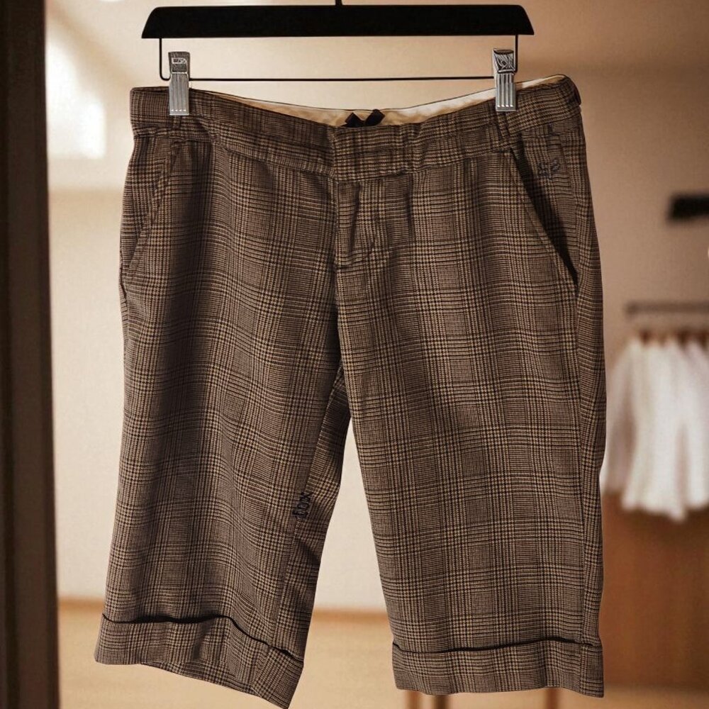 Fox Women’s Bermuda Shorts Brown Plaid Cuffed Size 5 – 11.5” Inseam - Picture 2 of 11